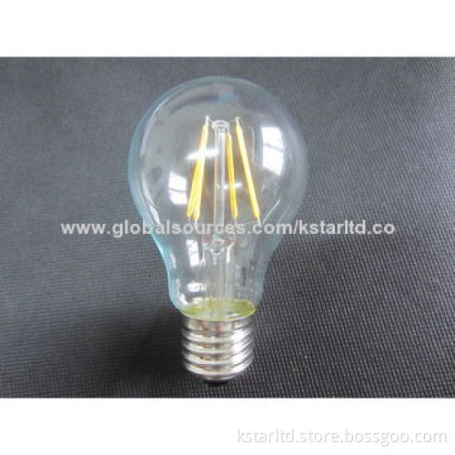 LED filament bulb, A60, 4W, glass cover, 220-240 or 110-130V AC, CE- and RoHS-, TUV-approved